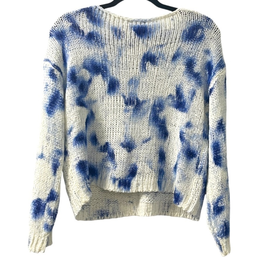 New Boho Cozycore Nordic Tie Dye Wide Knit Sweater Cream and blue size sm NWT